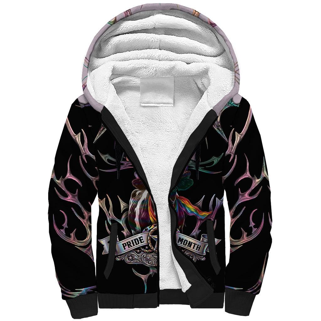 Cowboy Pride Month Sounds Gay Im in Sherpa Hoodie Y2K Tribal Chrome With Rainbow Scarf Cow