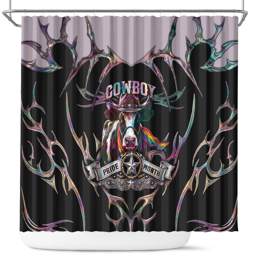 Cowboy Pride Month Sounds Gay Im in Shower Curtain Y2K Tribal Chrome With Rainbow Scarf Cow
