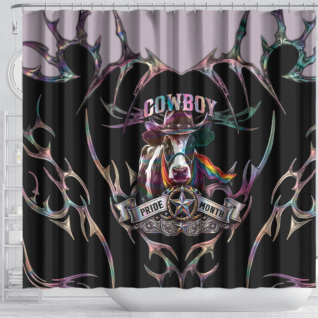 Cowboy Pride Month Sounds Gay Im in Shower Curtain Y2K Tribal Chrome With Rainbow Scarf Cow