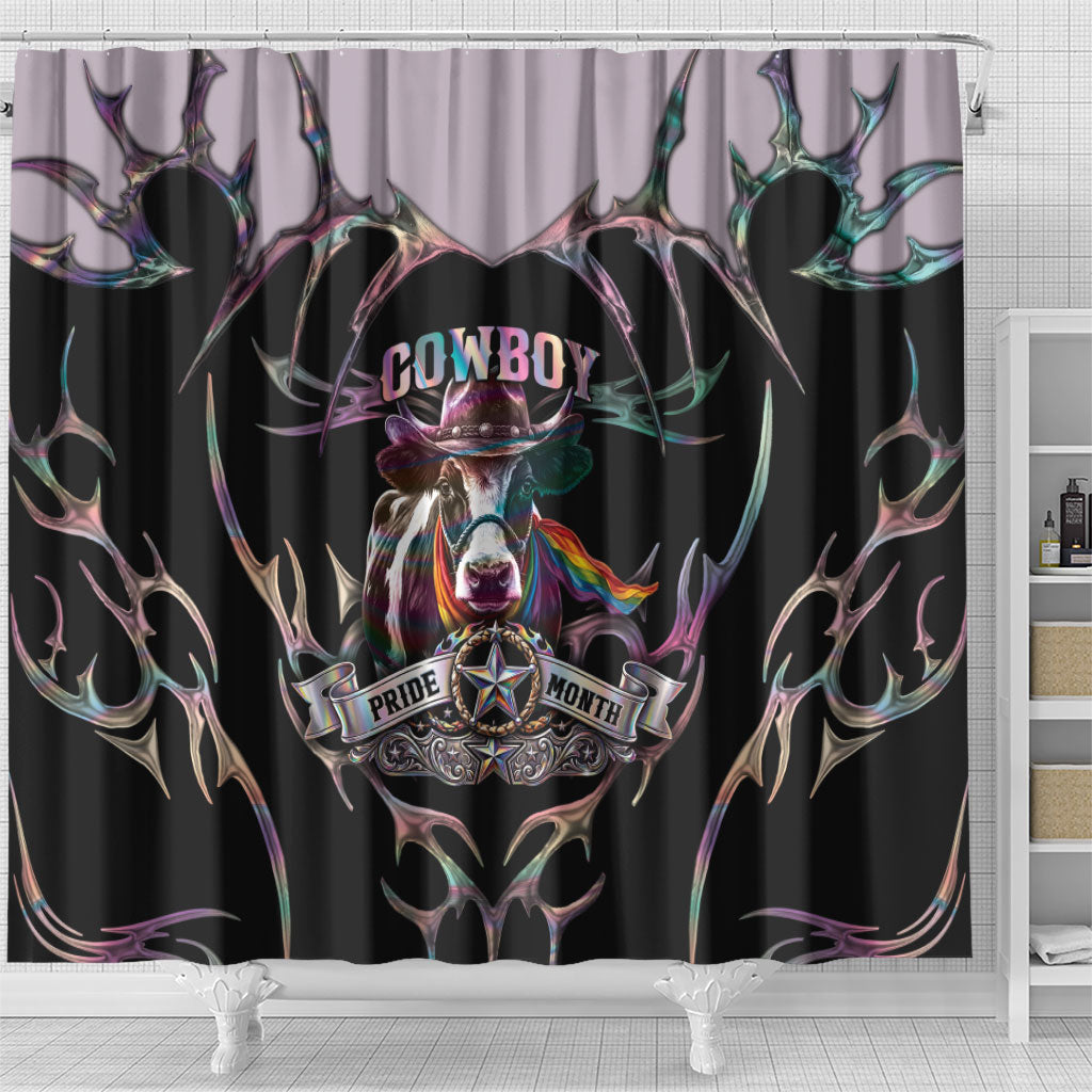 Cowboy Pride Month Sounds Gay Im in Shower Curtain Y2K Tribal Chrome With Rainbow Scarf Cow