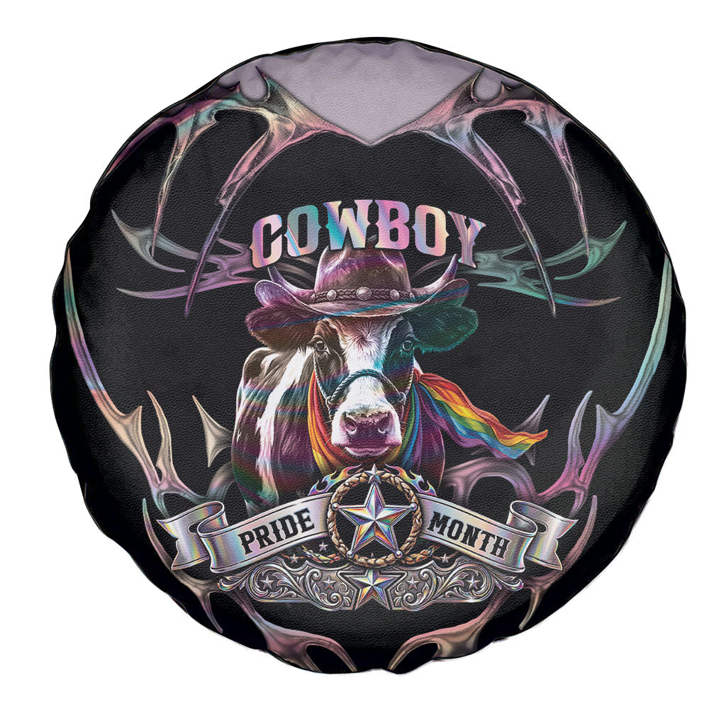Cowboy Pride Month Sounds Gay Im in Spare Tire Cover Y2K Tribal Chrome With Rainbow Scarf Cow