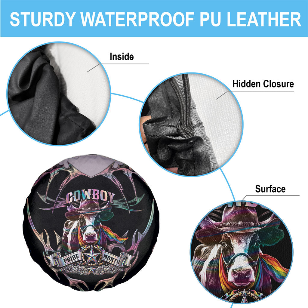 Cowboy Pride Month Sounds Gay Im in Spare Tire Cover Y2K Tribal Chrome With Rainbow Scarf Cow