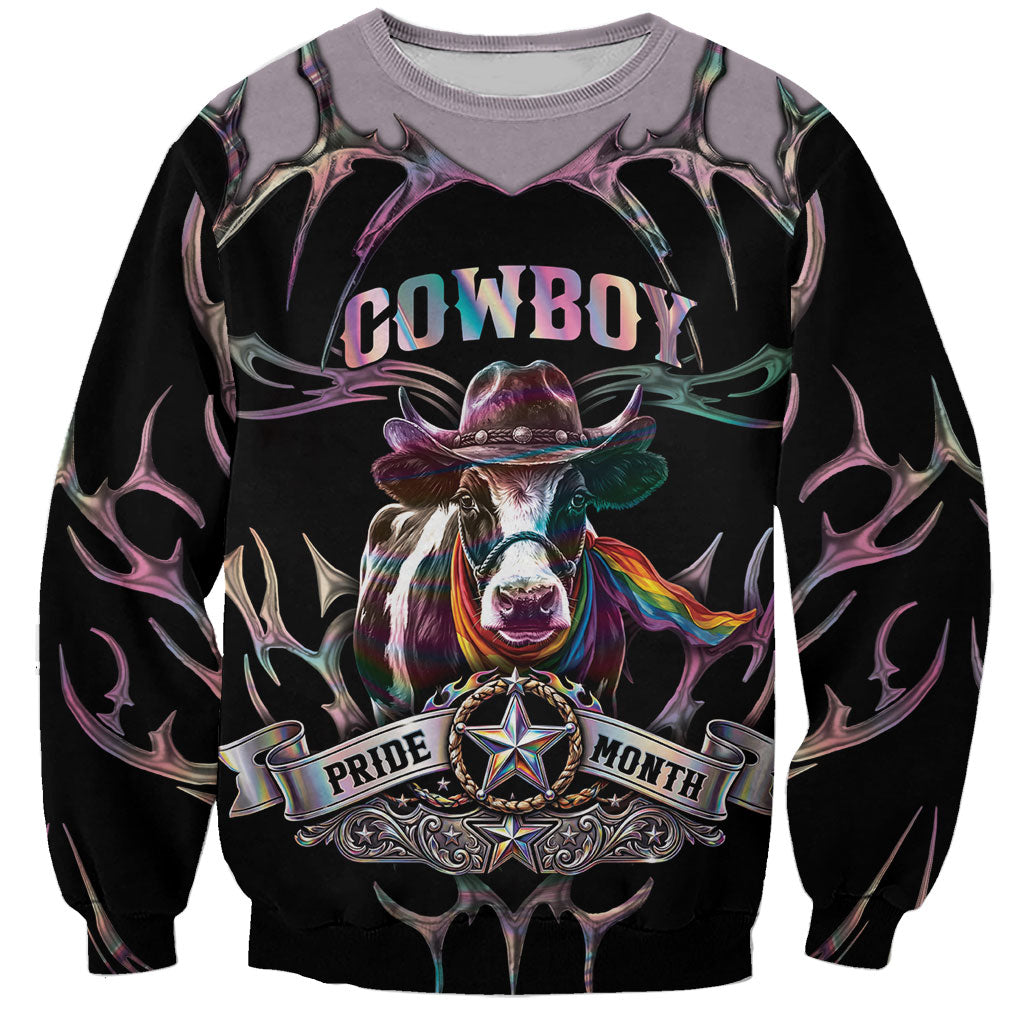 Cowboy Pride Month Sounds Gay Im in Sweatshirt Y2K Tribal Chrome With Rainbow Scarf Cow