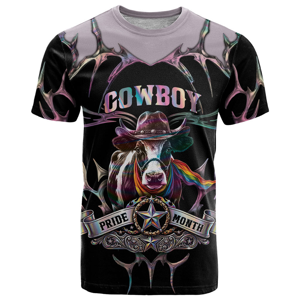Cowboy Pride Month Sounds Gay Im in T Shirt Y2K Tribal Chrome With Rainbow Scarf Cow