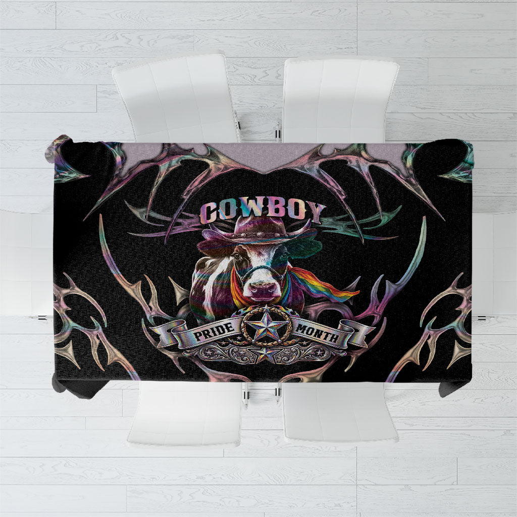 Cowboy Pride Month Sounds Gay Im in Tablecloth Y2K Tribal Chrome With Rainbow Scarf Cow