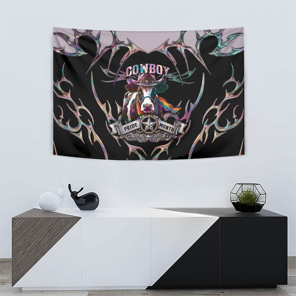 Cowboy Pride Month Sounds Gay Im in Tapestry Y2K Tribal Chrome With Rainbow Scarf Cow