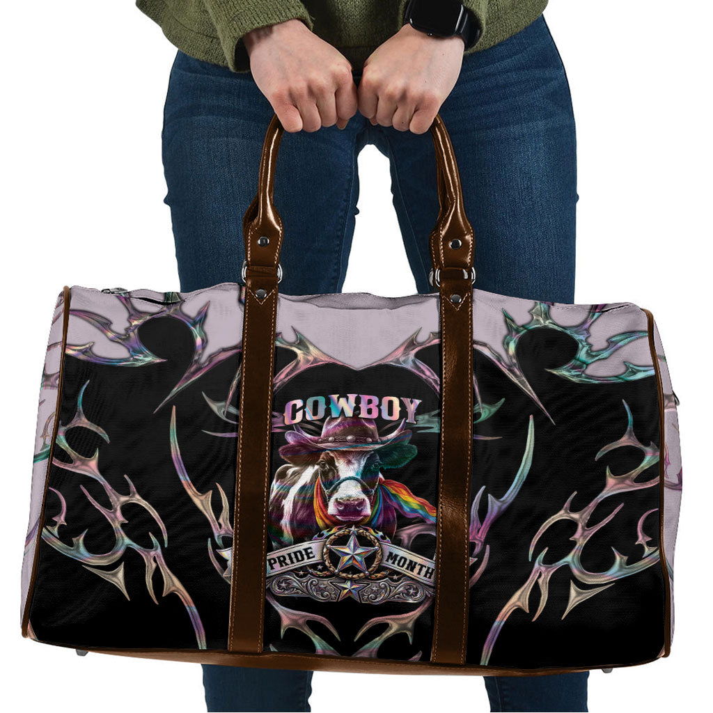 Cowboy Pride Month Sounds Gay Im in Travel Bag Y2K Tribal Chrome With Rainbow Scarf Cow