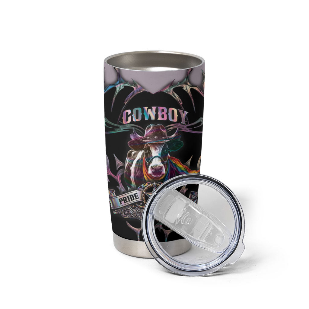 Cowboy Pride Month Sounds Gay Im in Tumbler Cup Y2K Tribal Chrome With Rainbow Scarf Cow