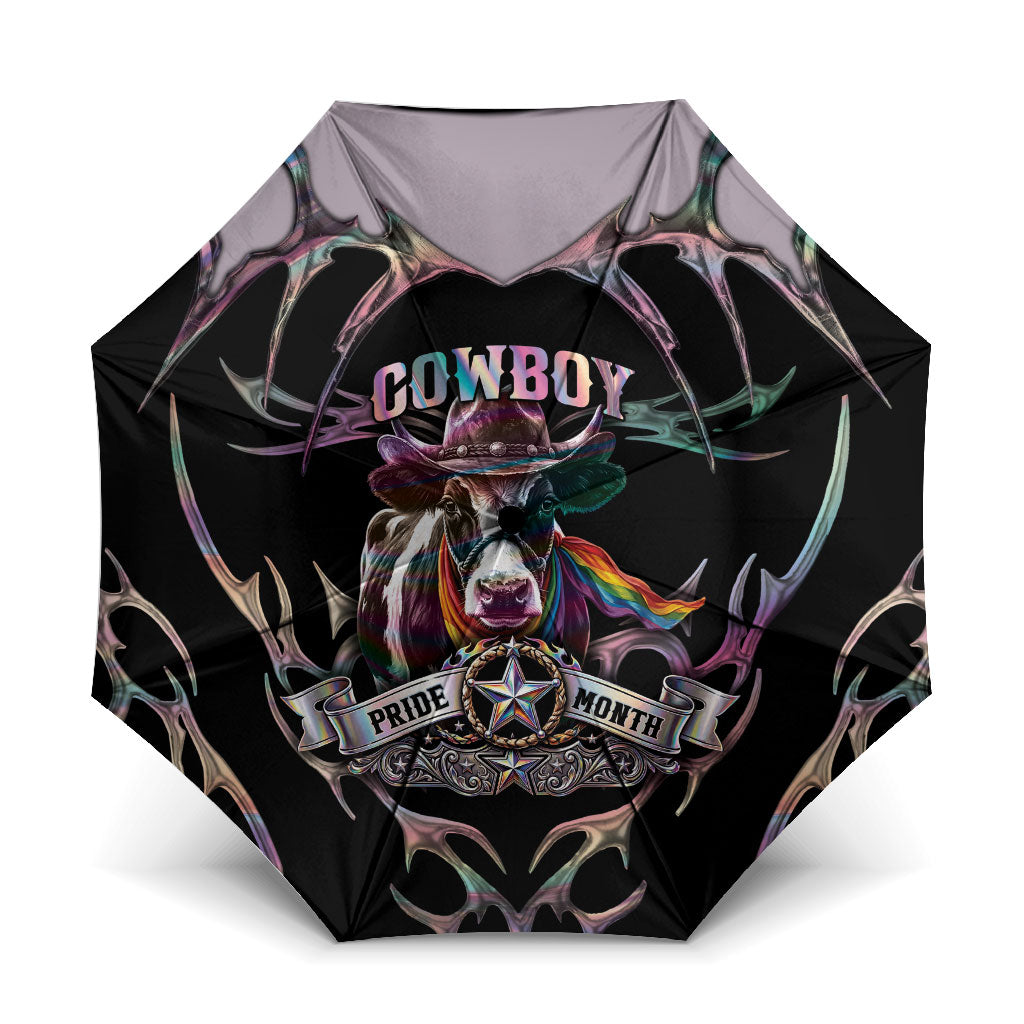 Cowboy Pride Month Sounds Gay Im in Umbrella Y2K Tribal Chrome With Rainbow Scarf Cow