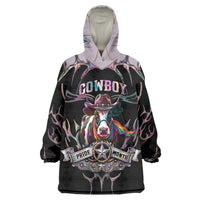 Cowboy Pride Month Sounds Gay Im in Wearable Blanket Hoodie Y2K Tribal Chrome With Rainbow Scarf Cow