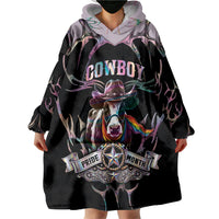 Cowboy Pride Month Sounds Gay Im in Wearable Blanket Hoodie Y2K Tribal Chrome With Rainbow Scarf Cow