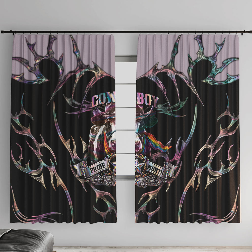 Cowboy Pride Month Sounds Gay Im in Window Curtain Y2K Tribal Chrome With Rainbow Scarf Cow