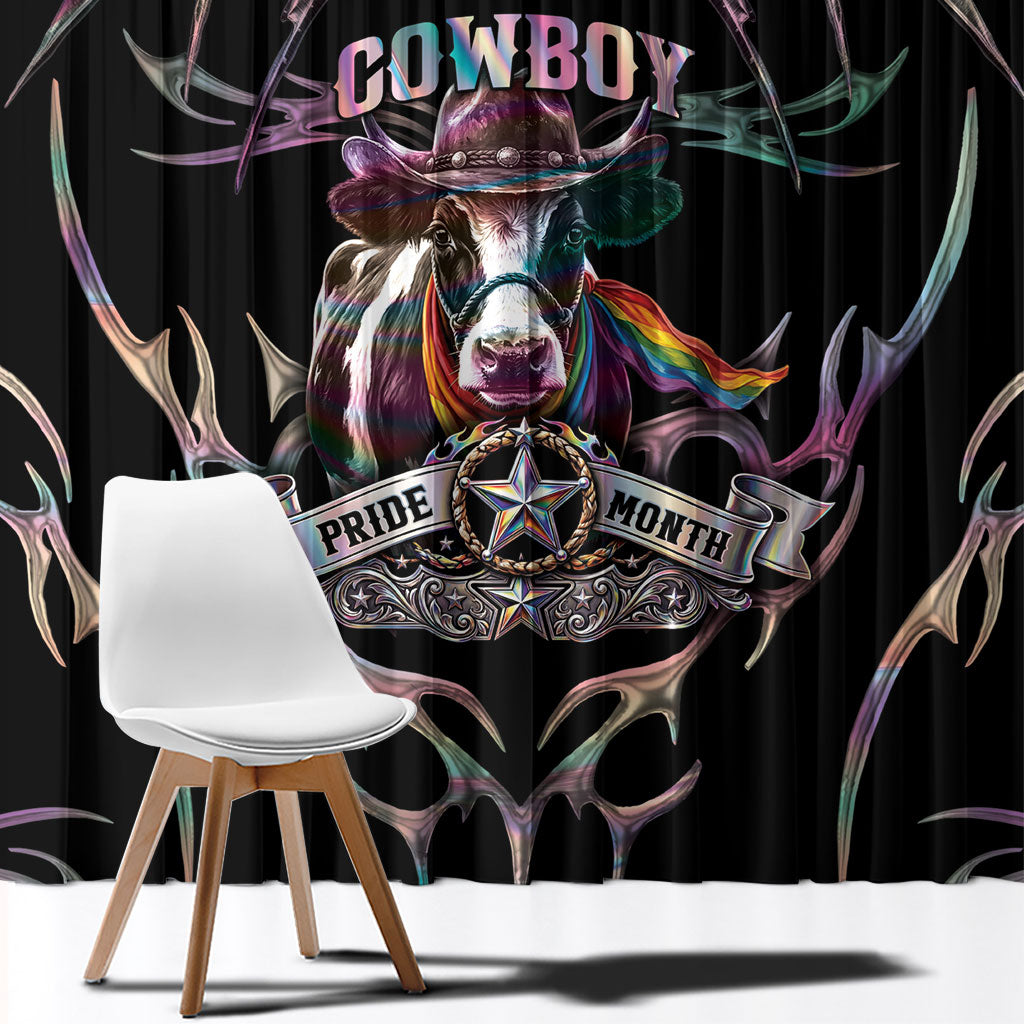 Cowboy Pride Month Sounds Gay Im in Window Curtain Y2K Tribal Chrome With Rainbow Scarf Cow