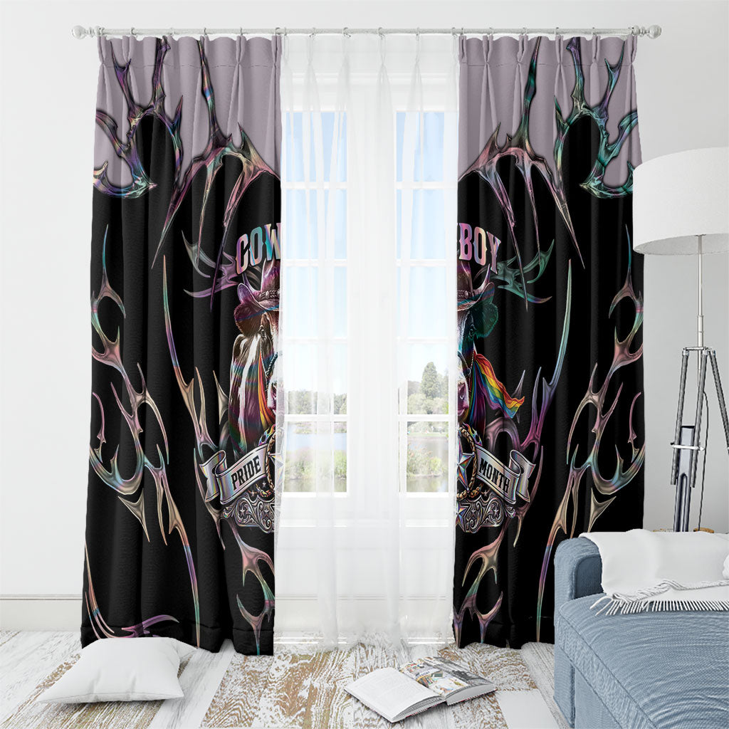 Cowboy Pride Month Sounds Gay Im in Window Curtain Y2K Tribal Chrome With Rainbow Scarf Cow