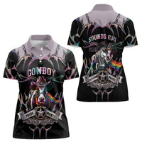 Cowboy Pride Month Sounds Gay Im in Women Polo Shirt Y2K Tribal Chrome With Rainbow Scarf Cow