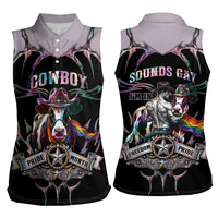 Cowboy Pride Month Sounds Gay Im in Women Sleeveless Polo Shirt Y2K Tribal Chrome With Rainbow Scarf Cow