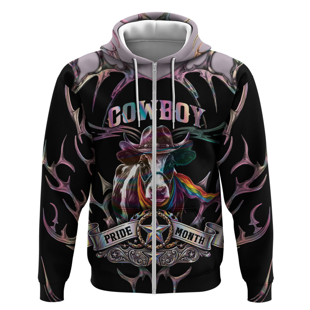 Cowboy Pride Month Sounds Gay Im in Zip Hoodie Y2K Tribal Chrome With Rainbow Scarf Cow
