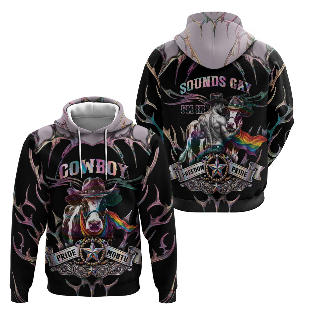 Cowboy Pride Month Sounds Gay Im in Zip Hoodie Y2K Tribal Chrome With Rainbow Scarf Cow