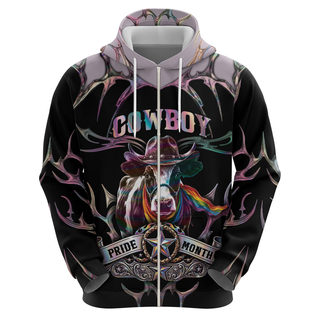 Cowboy Pride Month Sounds Gay Im in Zip Hoodie Y2K Tribal Chrome With Rainbow Scarf Cow