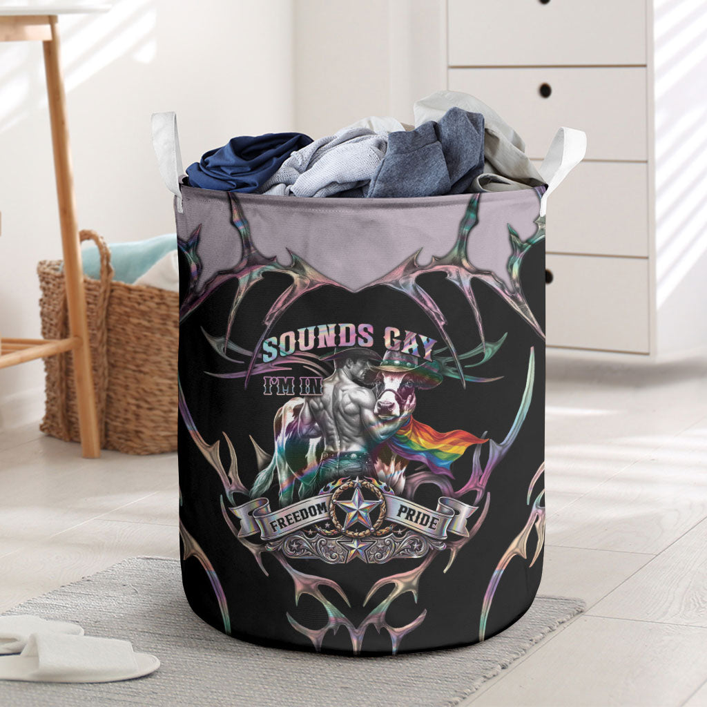 Cowboy Pride Month Sounds Gay Im in Laundry Basket Y2K Tribal Chrome With Rainbow Scarf Cow Version 2