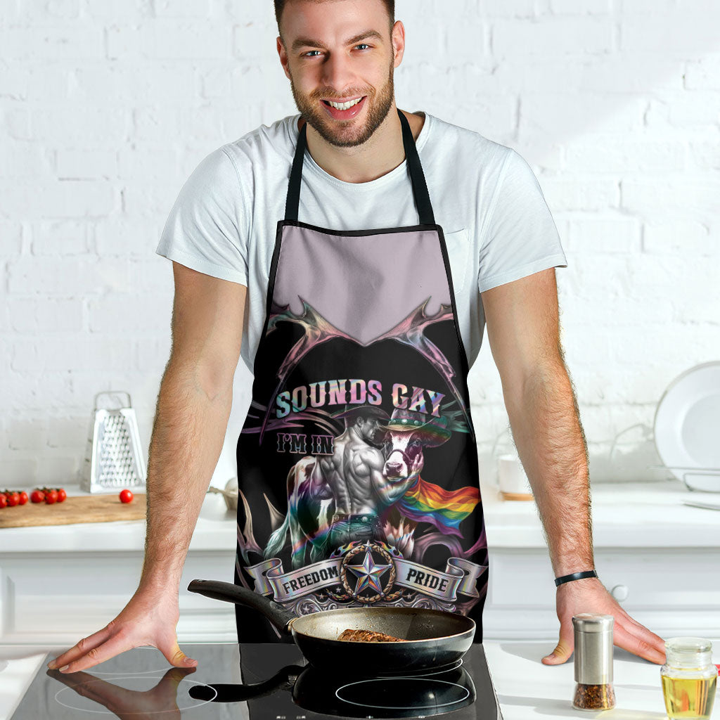 Cowboy Pride Month Sounds Gay Im in Apron Y2K Tribal Chrome With Rainbow Scarf Cow Version 2