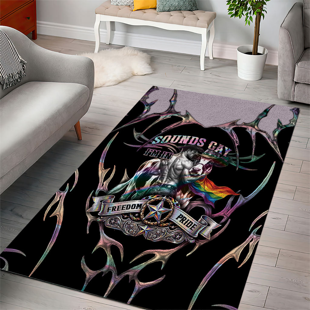 Cowboy Pride Month Sounds Gay Im in Area Rug Y2K Tribal Chrome With Rainbow Scarf Cow Version 2