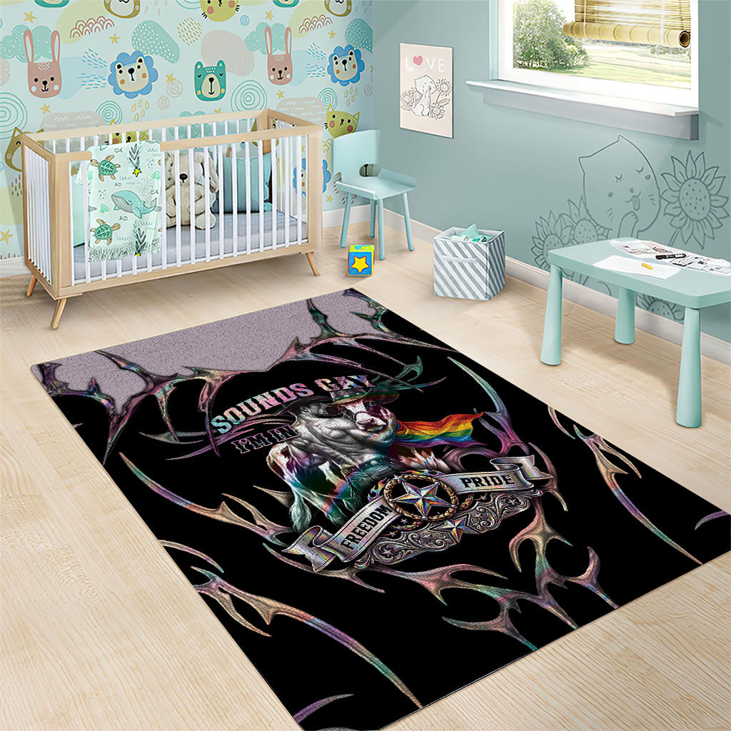 Cowboy Pride Month Sounds Gay Im in Area Rug Y2K Tribal Chrome With Rainbow Scarf Cow Version 2