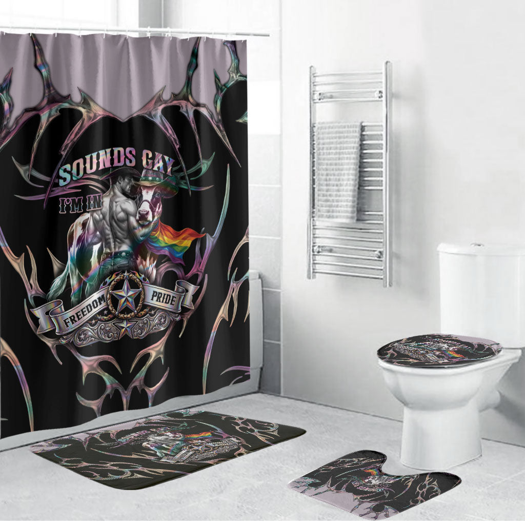 Cowboy Pride Month Sounds Gay Im in Bathroom Set Y2K Tribal Chrome With Rainbow Scarf Cow Version 2