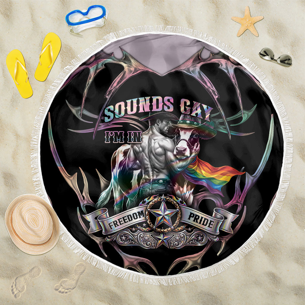 Cowboy Pride Month Sounds Gay Im in Beach Blanket Y2K Tribal Chrome With Rainbow Scarf Cow Version 2