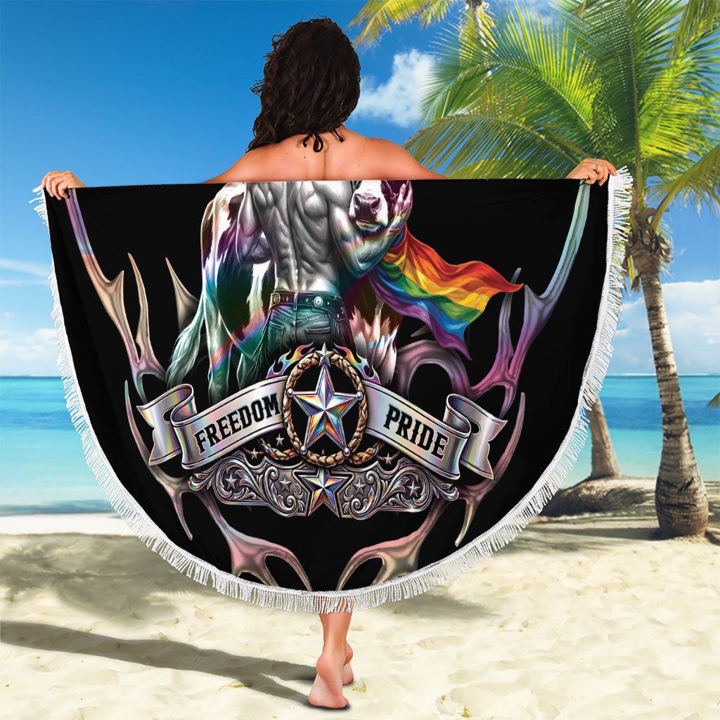 Cowboy Pride Month Sounds Gay Im in Beach Blanket Y2K Tribal Chrome With Rainbow Scarf Cow Version 2