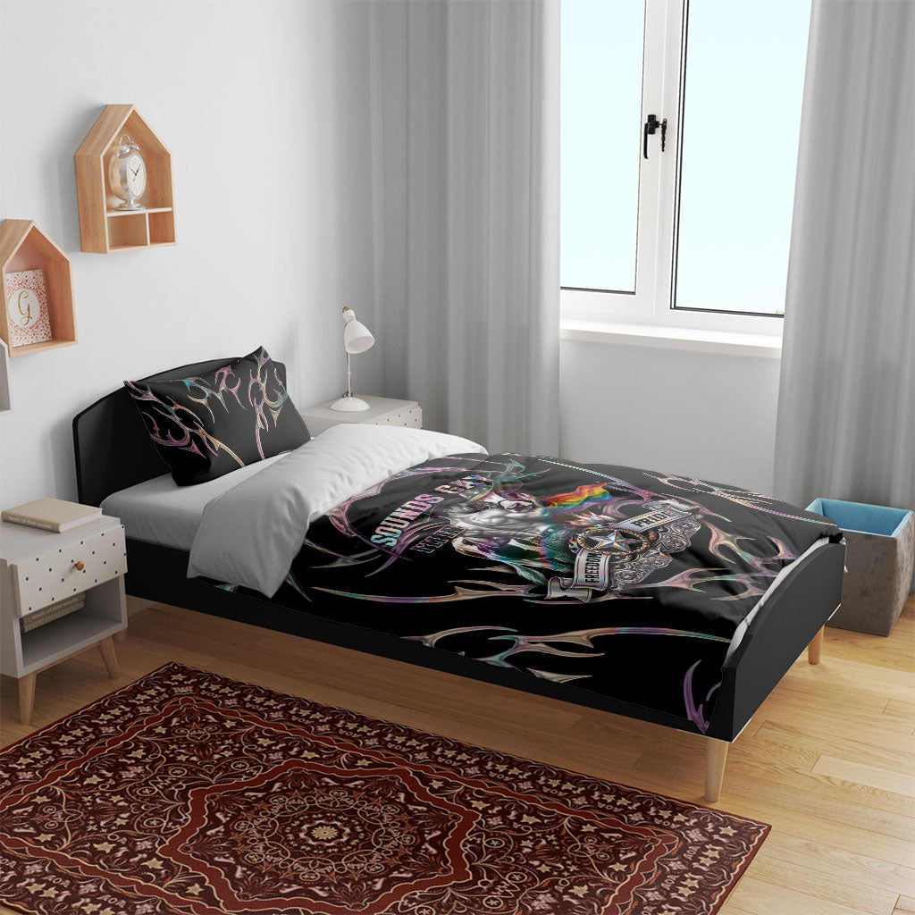 Cowboy Pride Month Sounds Gay Im in Bedding Set Y2K Tribal Chrome With Rainbow Scarf Cow Version 2