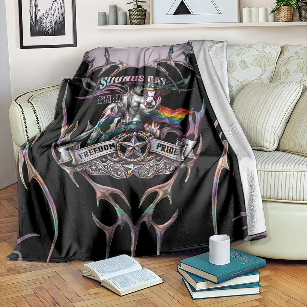 Cowboy Pride Month Sounds Gay Im in Blanket Y2K Tribal Chrome With Rainbow Scarf Cow Version 2