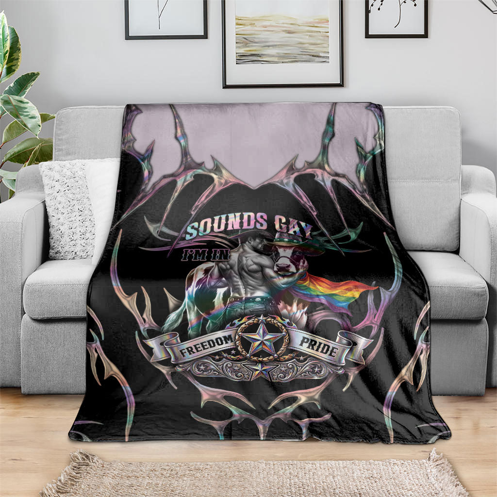 Cowboy Pride Month Sounds Gay Im in Blanket Y2K Tribal Chrome With Rainbow Scarf Cow Version 2