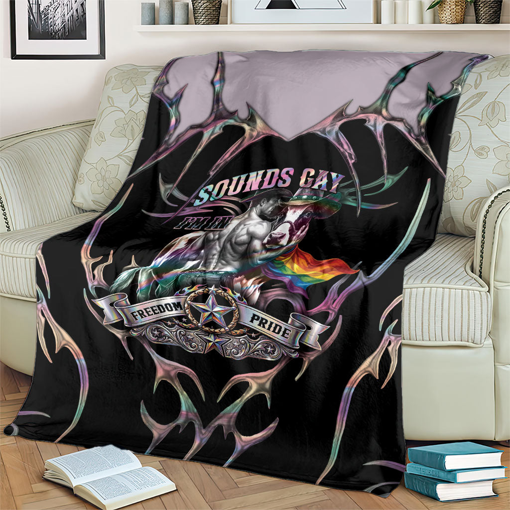 Cowboy Pride Month Sounds Gay Im in Blanket Y2K Tribal Chrome With Rainbow Scarf Cow Version 2