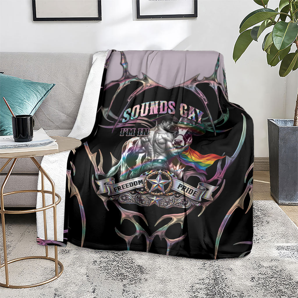 Cowboy Pride Month Sounds Gay Im in Blanket Y2K Tribal Chrome With Rainbow Scarf Cow Version 2