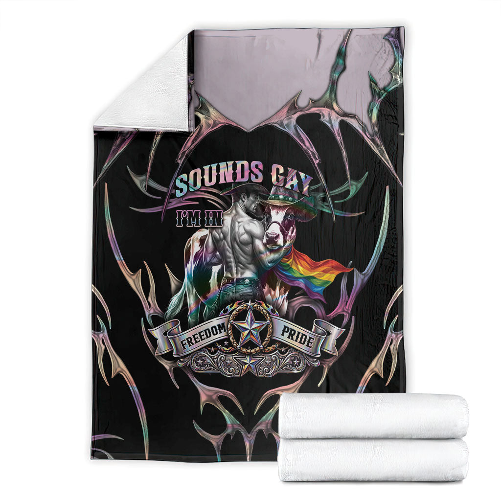 Cowboy Pride Month Sounds Gay Im in Blanket Y2K Tribal Chrome With Rainbow Scarf Cow Version 2