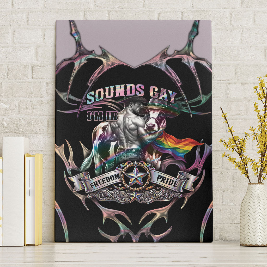 Cowboy Pride Month Sounds Gay Im in Canvas Wall Art Y2K Tribal Chrome With Rainbow Scarf Cow Version 2