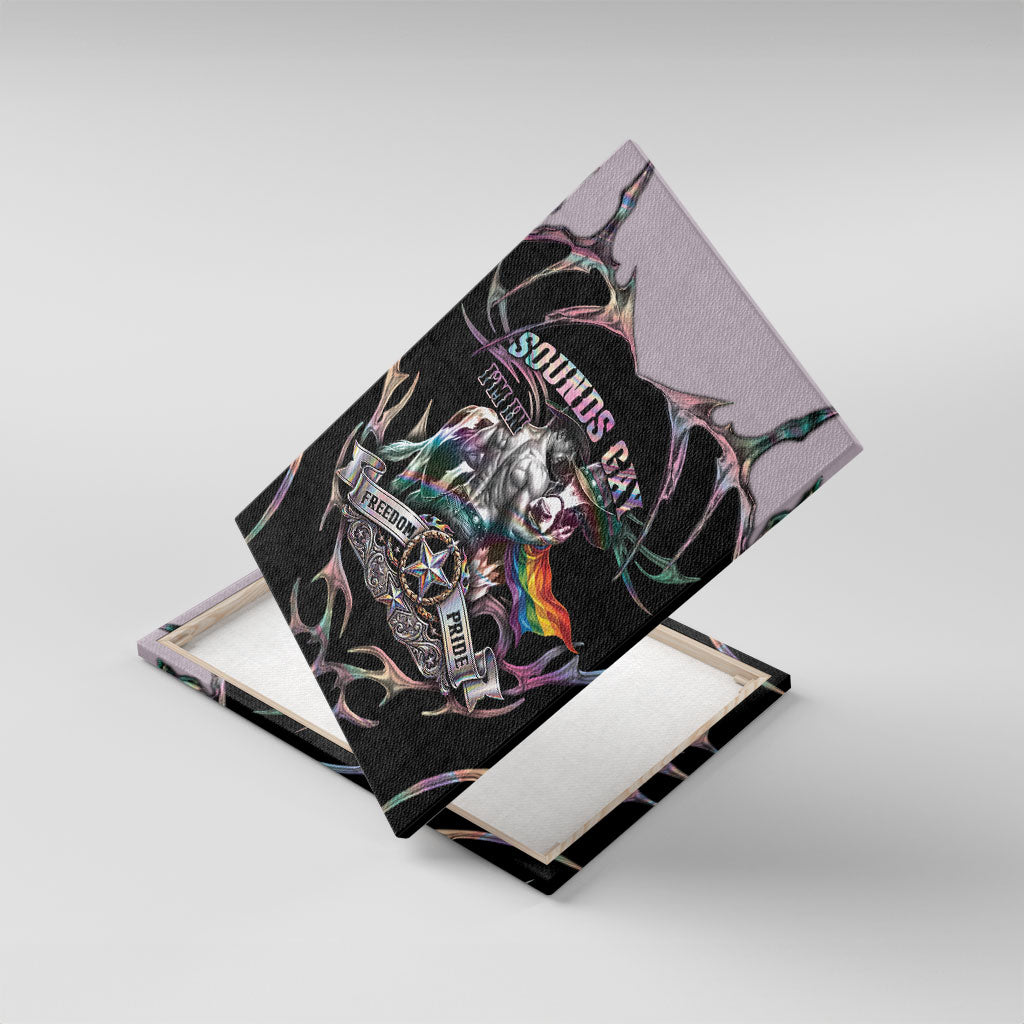 Cowboy Pride Month Sounds Gay Im in Canvas Wall Art Y2K Tribal Chrome With Rainbow Scarf Cow Version 2
