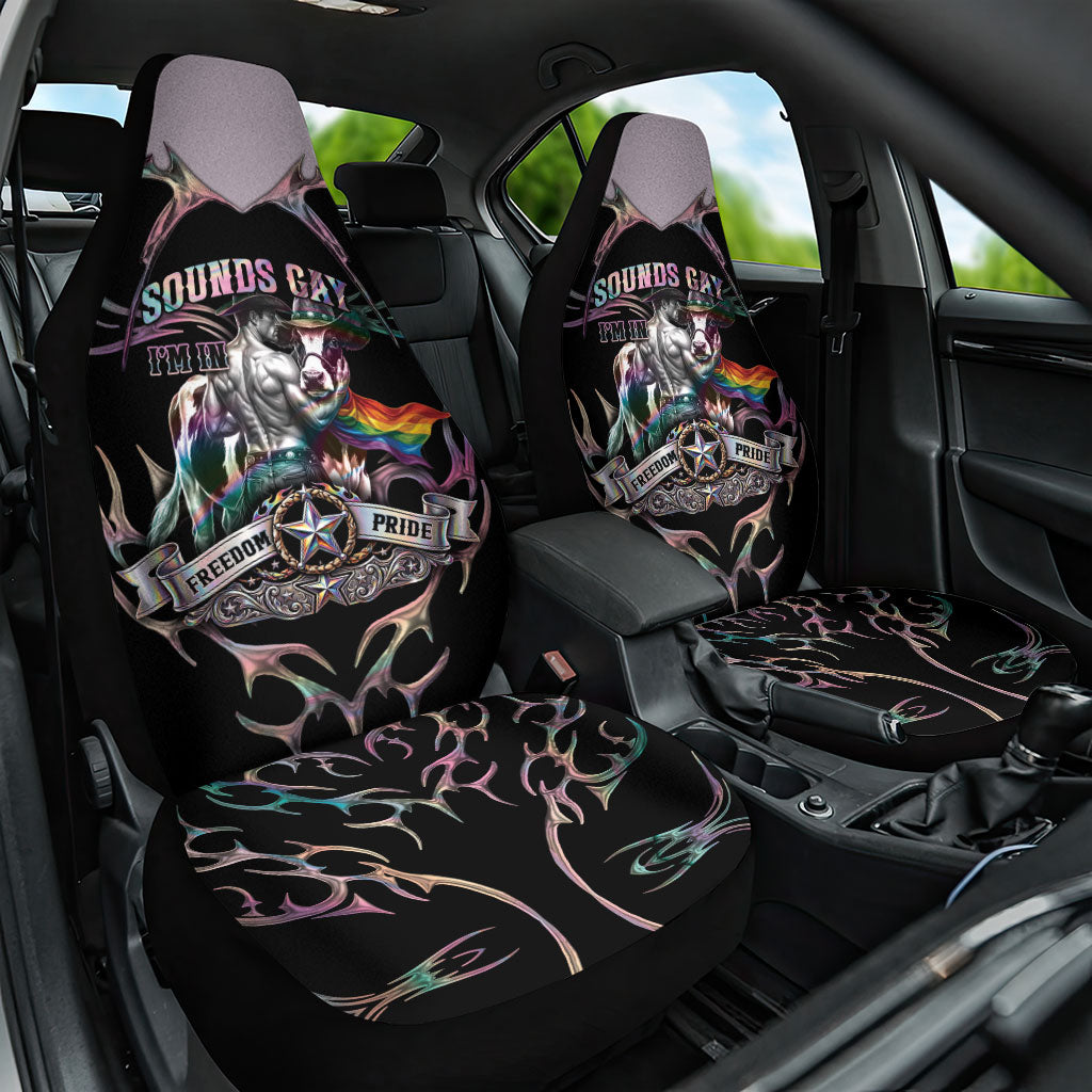 Cowboy Pride Month Sounds Gay Im in Car Seat Cover Y2K Tribal Chrome With Rainbow Scarf Cow Version 2