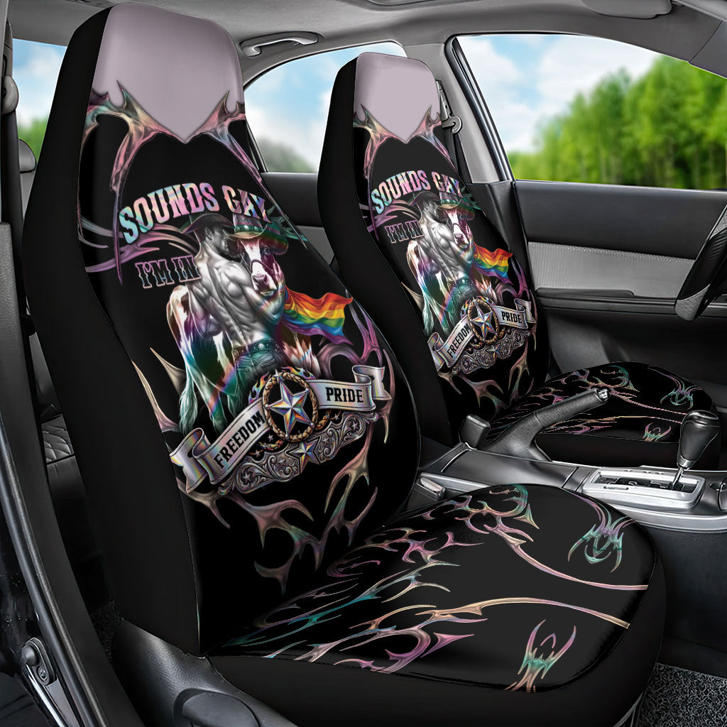 Cowboy Pride Month Sounds Gay Im in Car Seat Cover Y2K Tribal Chrome With Rainbow Scarf Cow Version 2