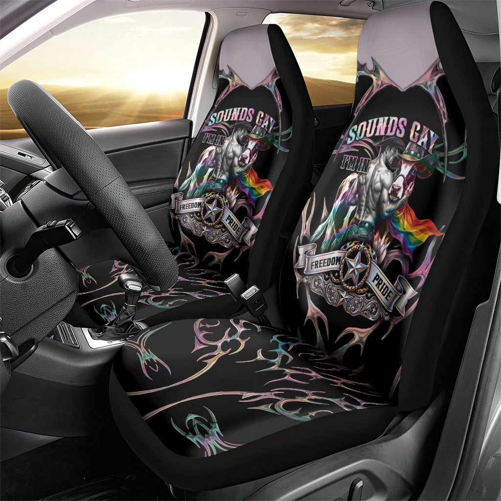 Cowboy Pride Month Sounds Gay Im in Car Seat Cover Y2K Tribal Chrome With Rainbow Scarf Cow Version 2