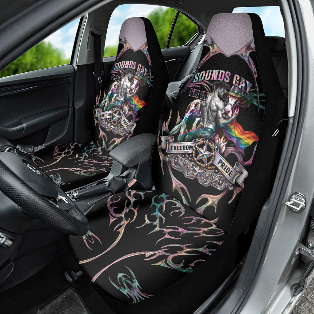 Cowboy Pride Month Sounds Gay Im in Car Seat Cover Y2K Tribal Chrome With Rainbow Scarf Cow Version 2