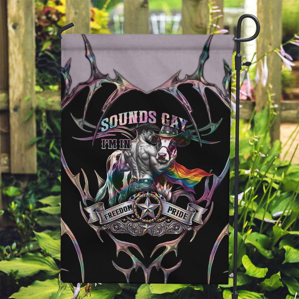 Cowboy Pride Month Sounds Gay Im in Garden Flag Y2K Tribal Chrome With Rainbow Scarf Cow Version 2