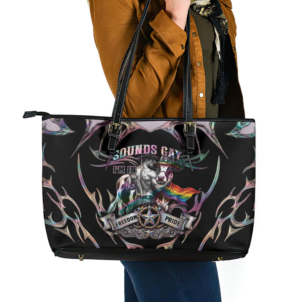 Cowboy Pride Month Sounds Gay Im in Leather Tote Bag Y2K Tribal Chrome With Rainbow Scarf Cow Version 2