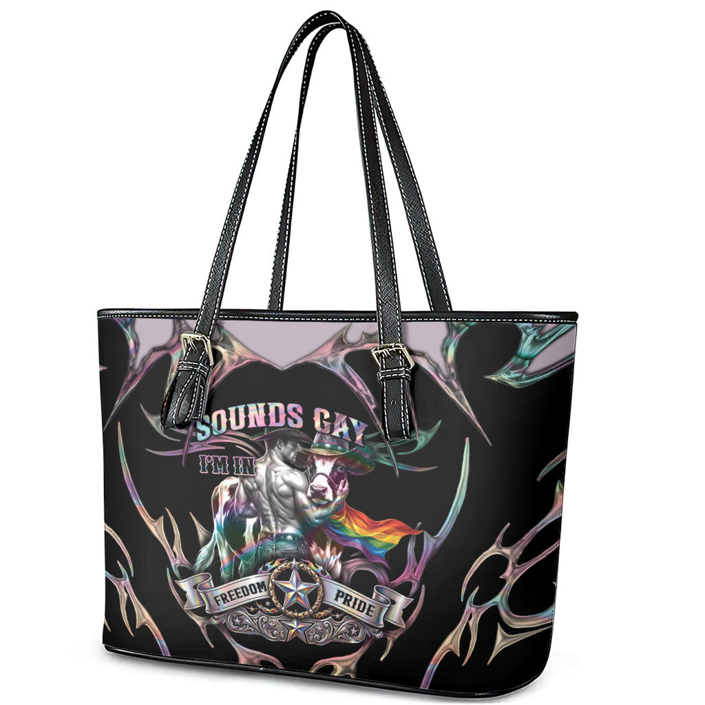 Cowboy Pride Month Sounds Gay Im in Leather Tote Bag Y2K Tribal Chrome With Rainbow Scarf Cow Version 2