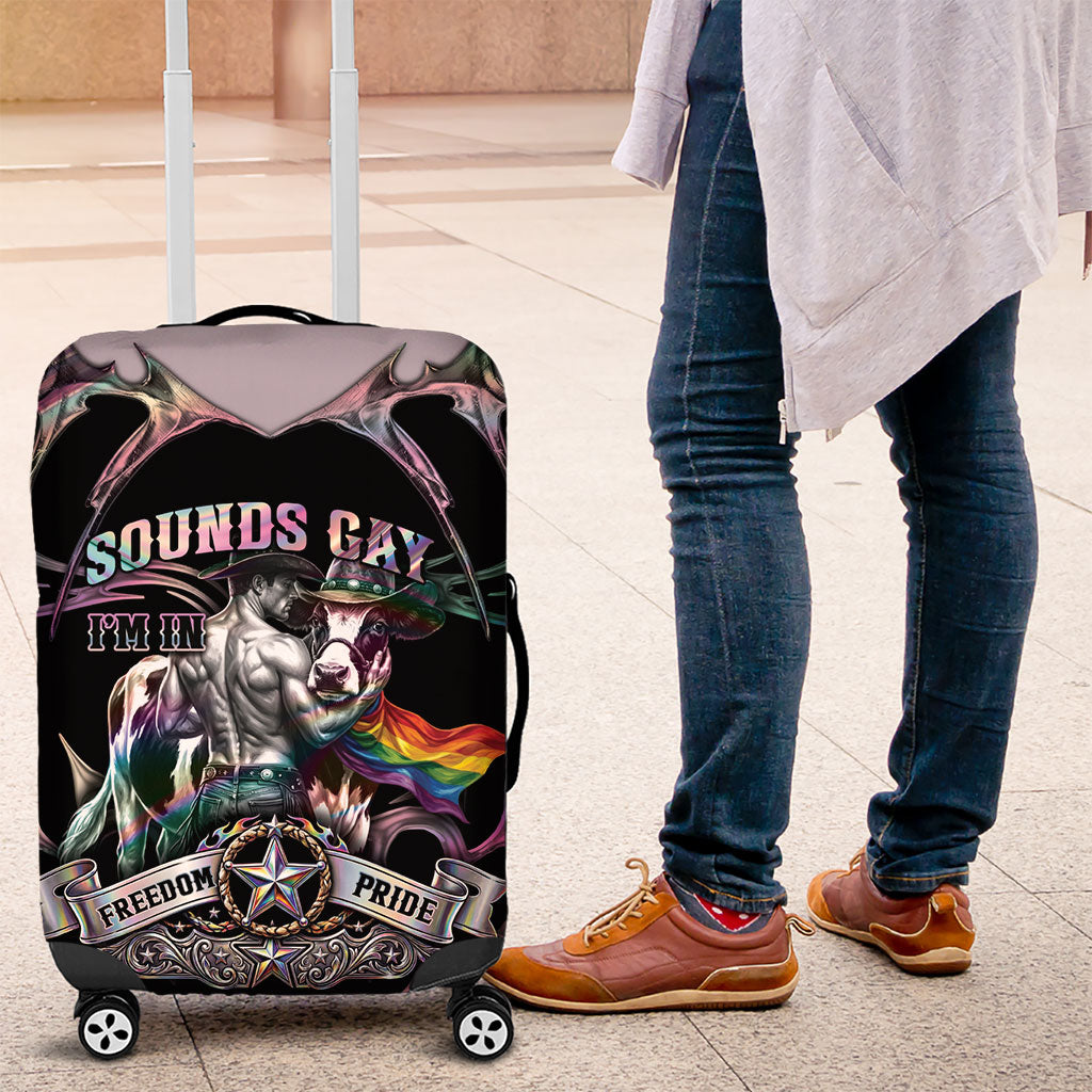 Cowboy Pride Month Sounds Gay Im in Luggage Cover Y2K Tribal Chrome With Rainbow Scarf Cow Version 2