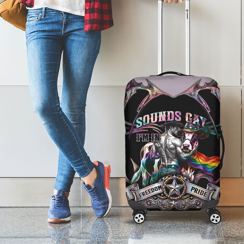 Cowboy Pride Month Sounds Gay Im in Luggage Cover Y2K Tribal Chrome With Rainbow Scarf Cow Version 2