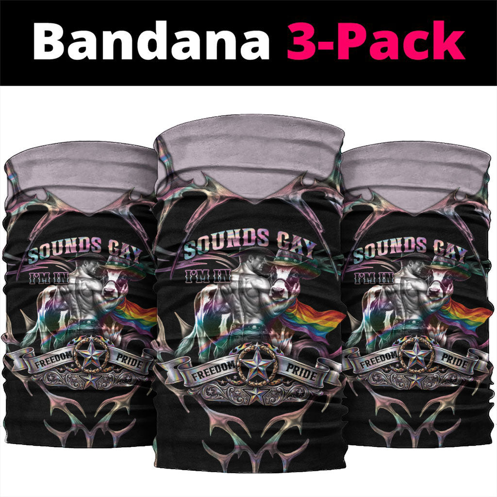 Cowboy Pride Month Sounds Gay Im in Neck Gaiter Y2K Tribal Chrome With Rainbow Scarf Cow Version 2
