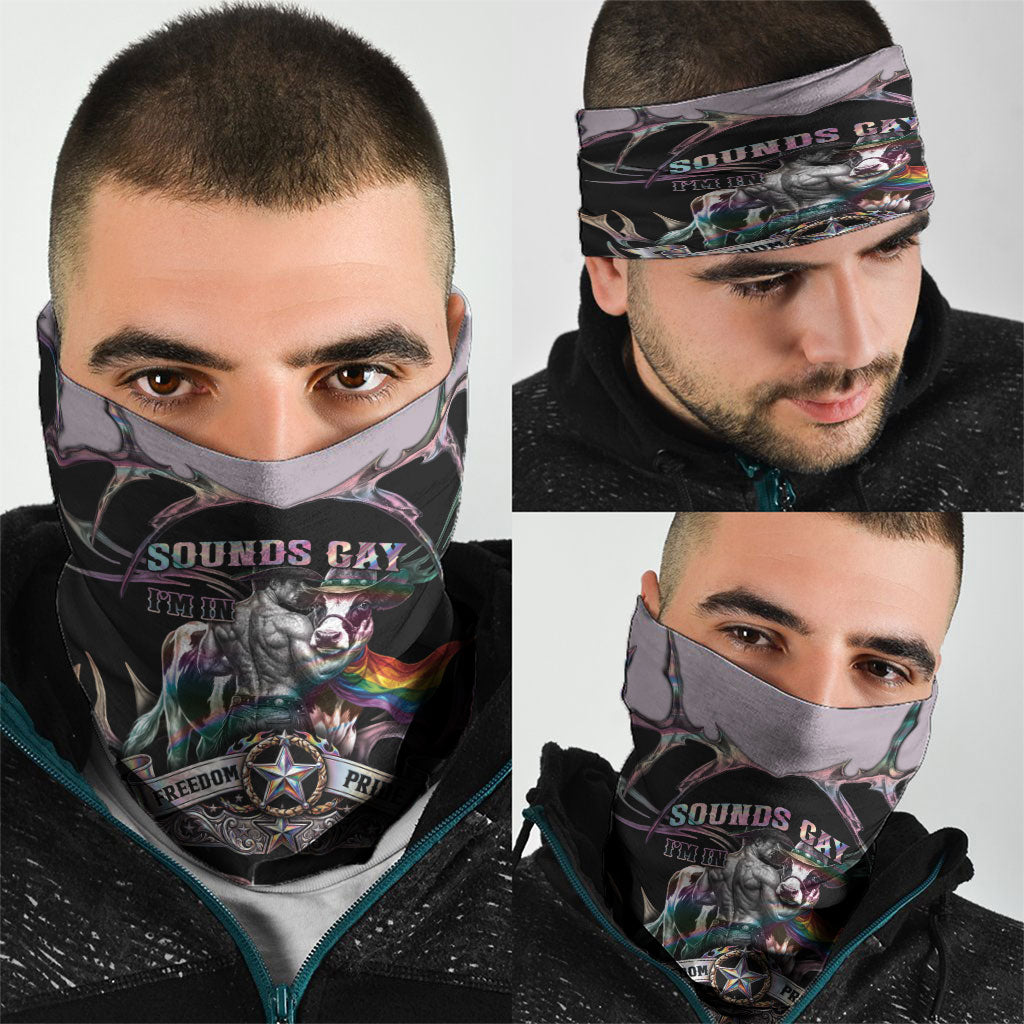 Cowboy Pride Month Sounds Gay Im in Neck Gaiter Y2K Tribal Chrome With Rainbow Scarf Cow Version 2