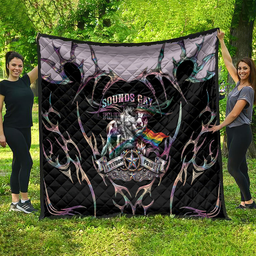 Cowboy Pride Month Sounds Gay Im in Quilt Y2K Tribal Chrome With Rainbow Scarf Cow Version 2